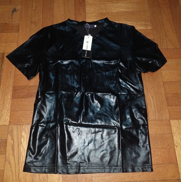 Faux Leather Metallic Club Shirt US Small Asian M - Picture 3 of 5